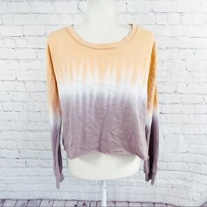 GRAYSON THREADS Orange & Purple Tie Dye Crew Neck Cropped Sweatshirt - MEDIUM